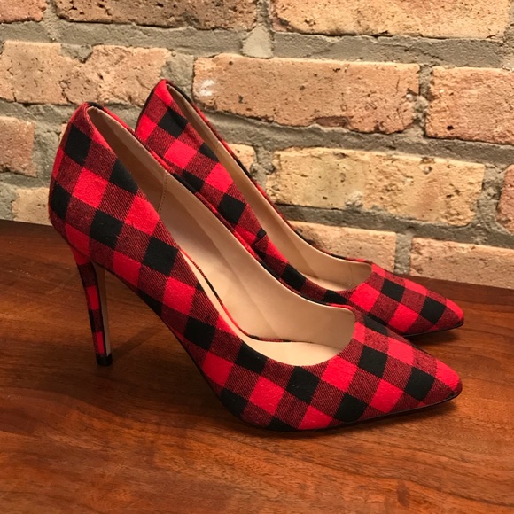 Red Plaid Flannel Heels 85 